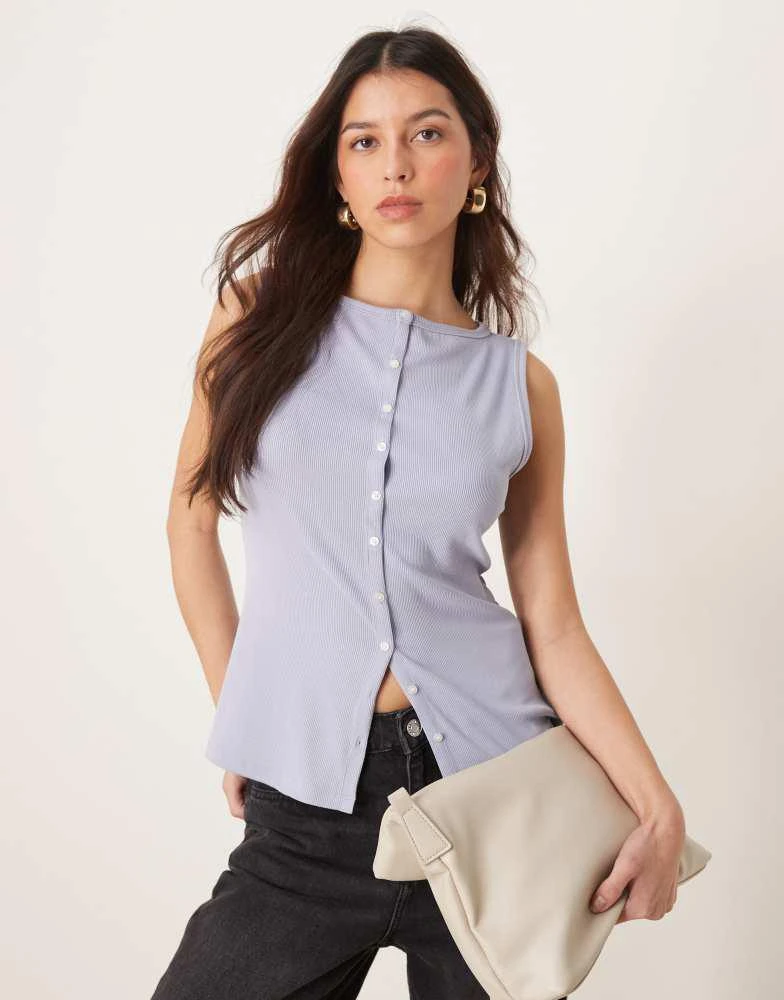 Abercrombie & Fitch Abercrombie & Fitch slash neck button through longline rib top in blue 1