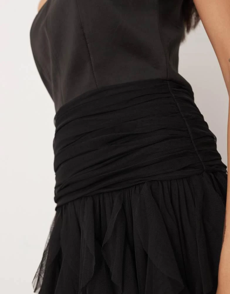 Lace & Beads bardot drop hem ruffle maxi dress in black  On Sale Now with  Up to 60% Off | Discover Exclusive Deals & Savings at BeyondStyle   Authentic Lace &