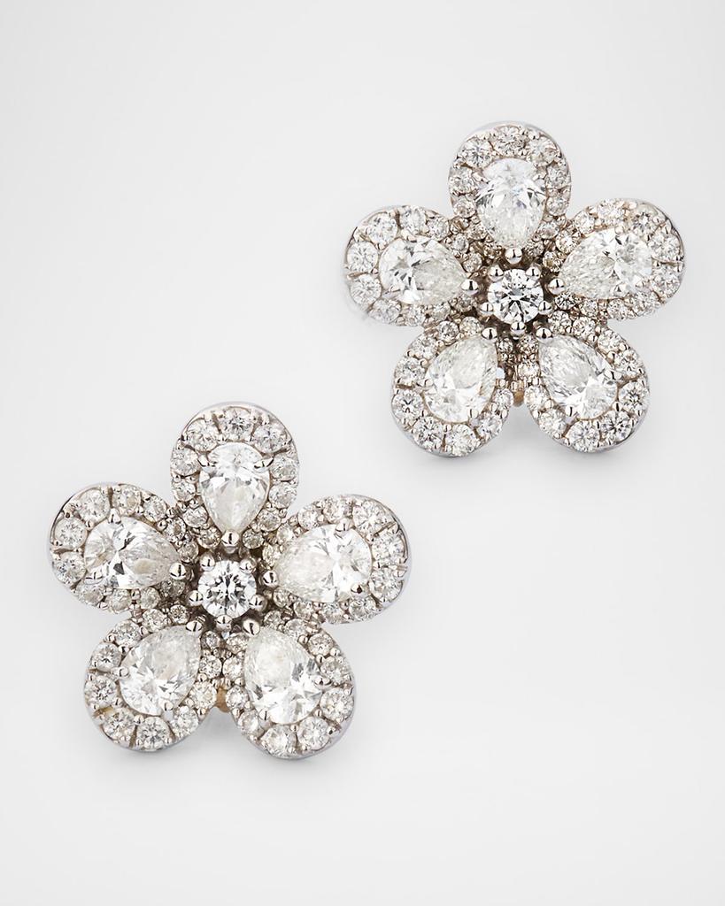 Piranesi 18K White Gold Classic Diamond Flower Earrings