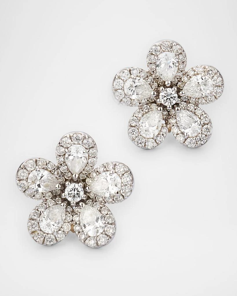 Piranesi 18K White Gold Classic Diamond Flower Earrings 1