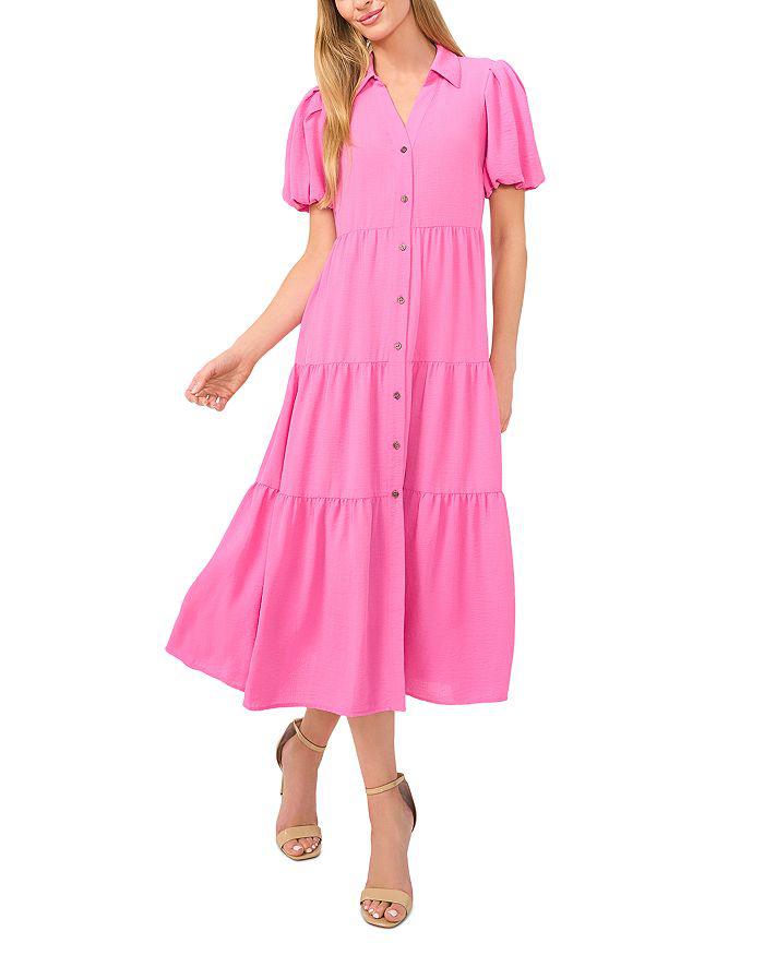 CeCe Short Sleeve Tiered Maxi Shirt Dress