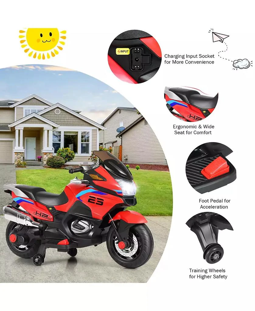 Costway 12V Kids Ride On Motorcycle Electric Motor Bike w/ Training Wheels 
Light 4