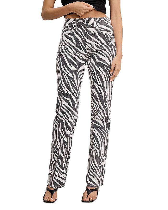 Good American Good Icon High Rise Straight Jeans in Cloud White Zebra