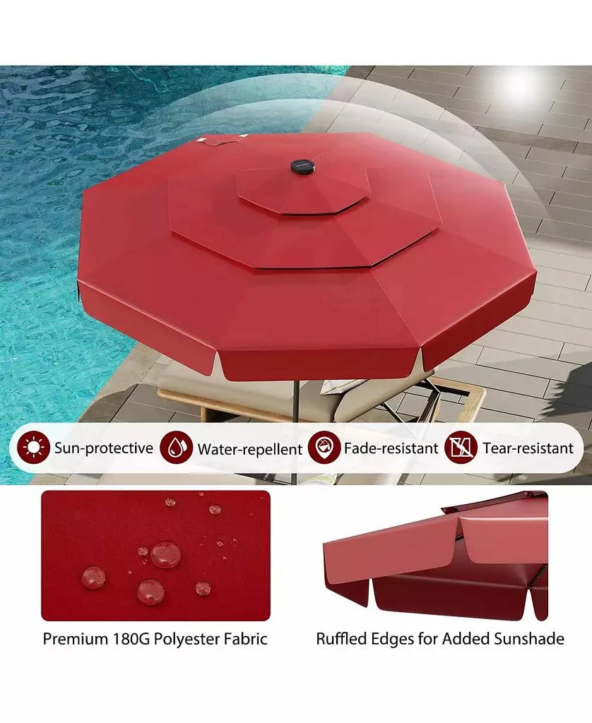 Mecale 10 Feet Solar Patio Umbrella with 3-Tier Vented Top-Gray 8
