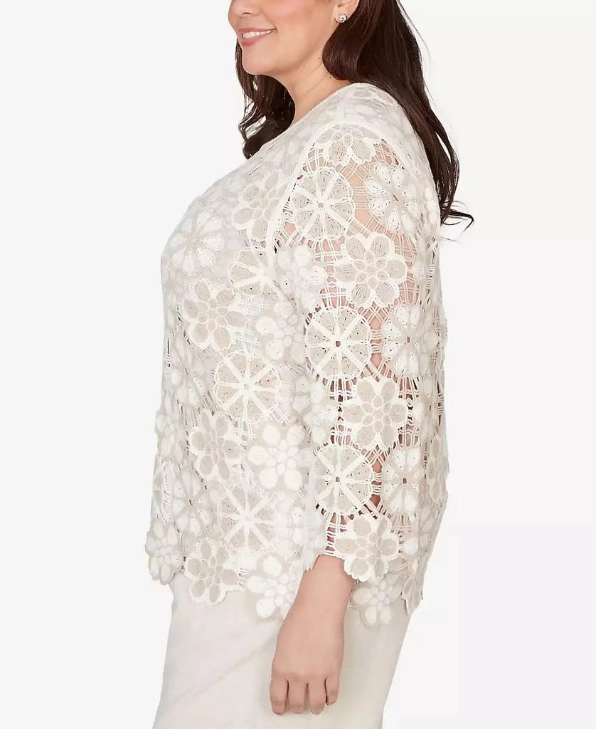 Alfred Dunner Plus Size Natural Wonder Floral Crochet Three Quarter Sleeve Top 4