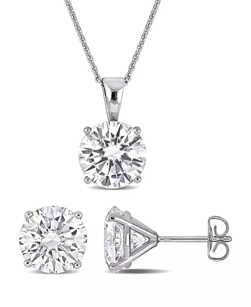Macy's Moissanite in 14K Gold Solitaire Necklace and Stud Earrings Set, 3 Piece