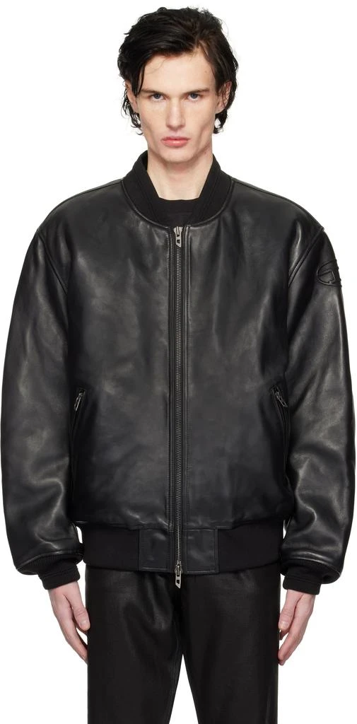 Diesel Black L-Khan Leather Bomber Jacket 1