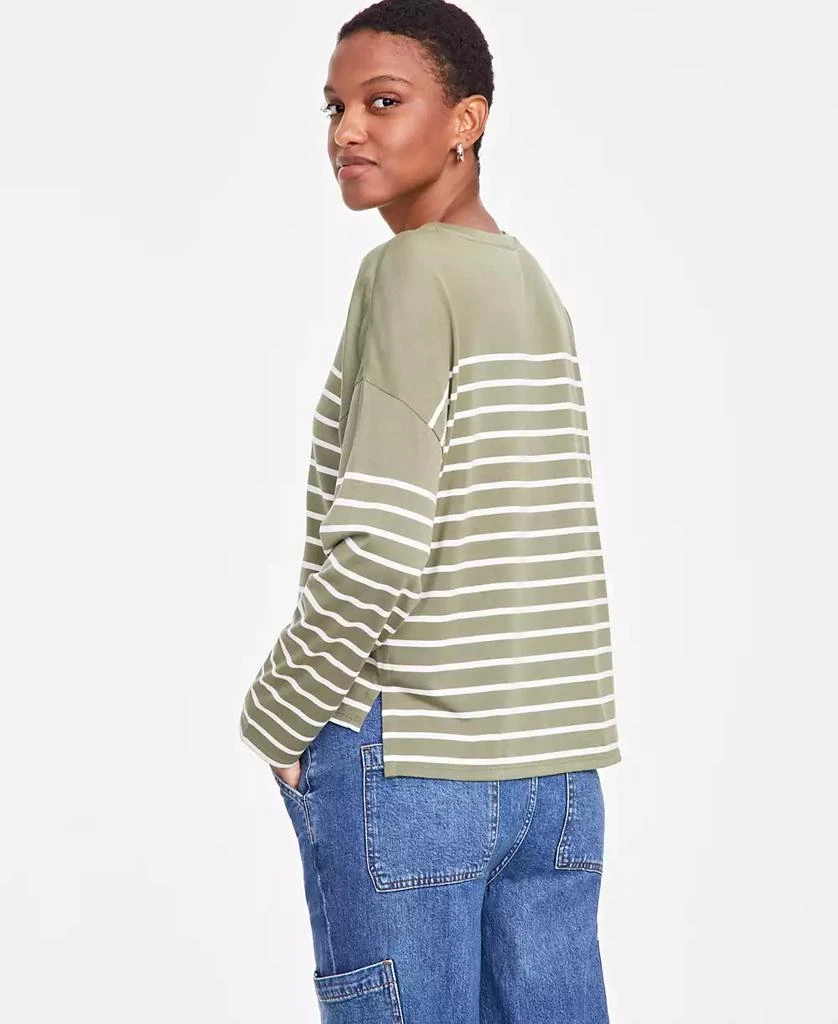 On 34th Women's Boxy Striped Long-Sleeve T-Shirt, Created for Macy's 2