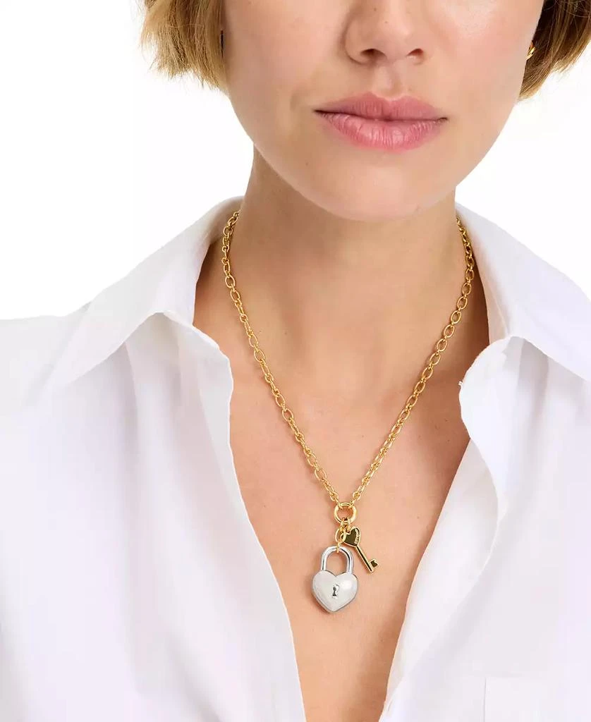 Kate Spade Two-Tone Heart Lock & Key Statement Pendant Necklace, 16" + 3" extender 4
