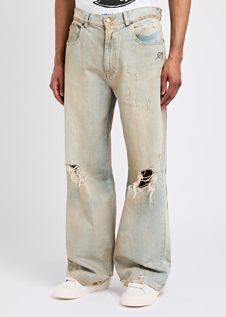 Warren Lotas Distressed printed wide-leg jeans