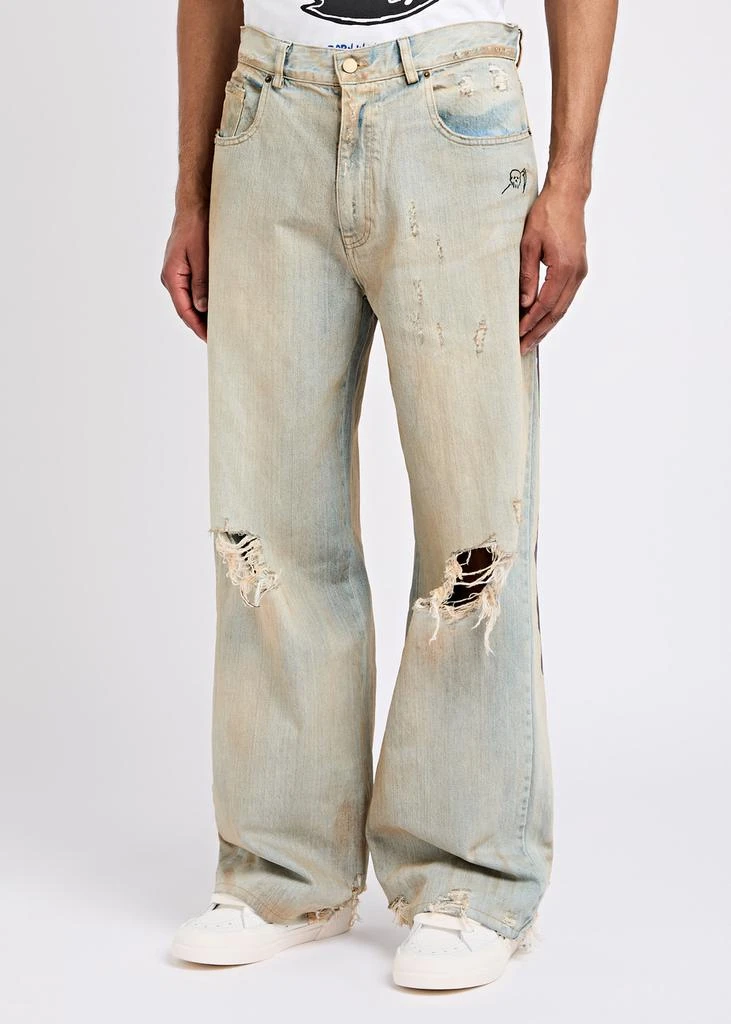 Warren Lotas Distressed printed wide-leg jeans 2