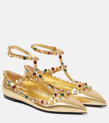 Valentino Rockstud metallic leather ballet flats 1