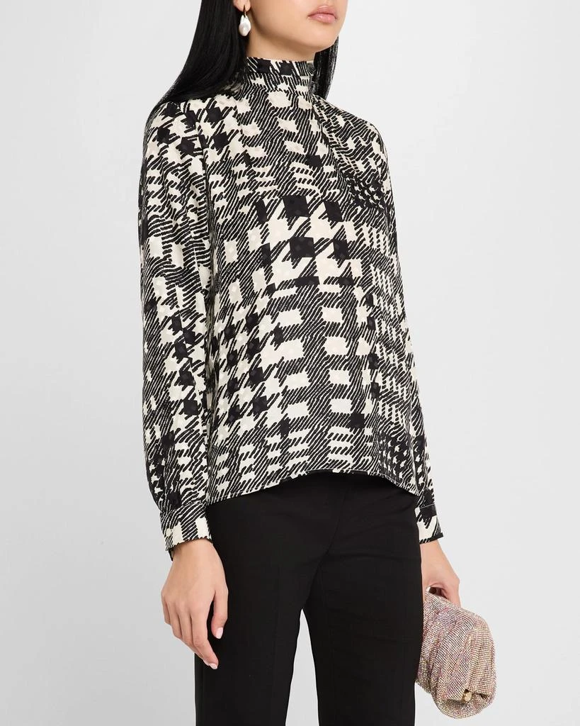 Libertine Bianca Peggys Houndstooth-Print Neck-Tie Silk Blouse 4