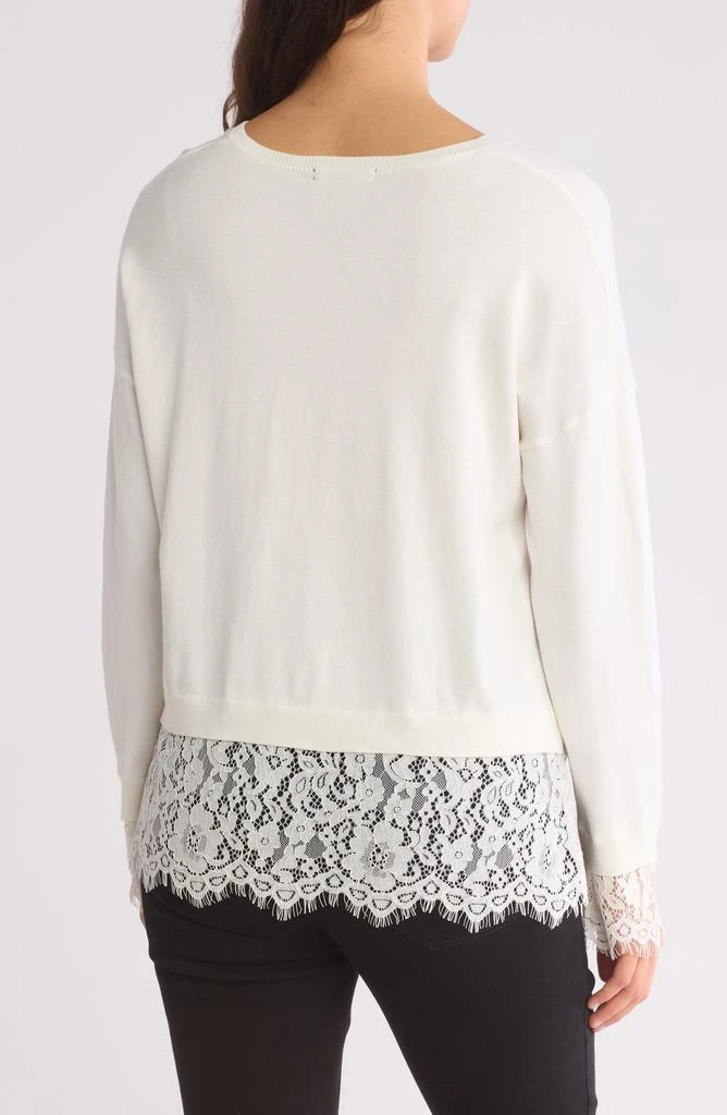 Adrianna Papell V-Neck Lace Trim Sweater 2