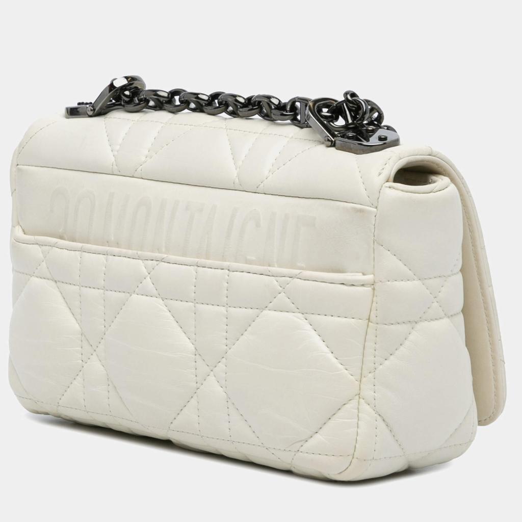 Dior Dior White Small Lambskin Macrocannage Caro Bag