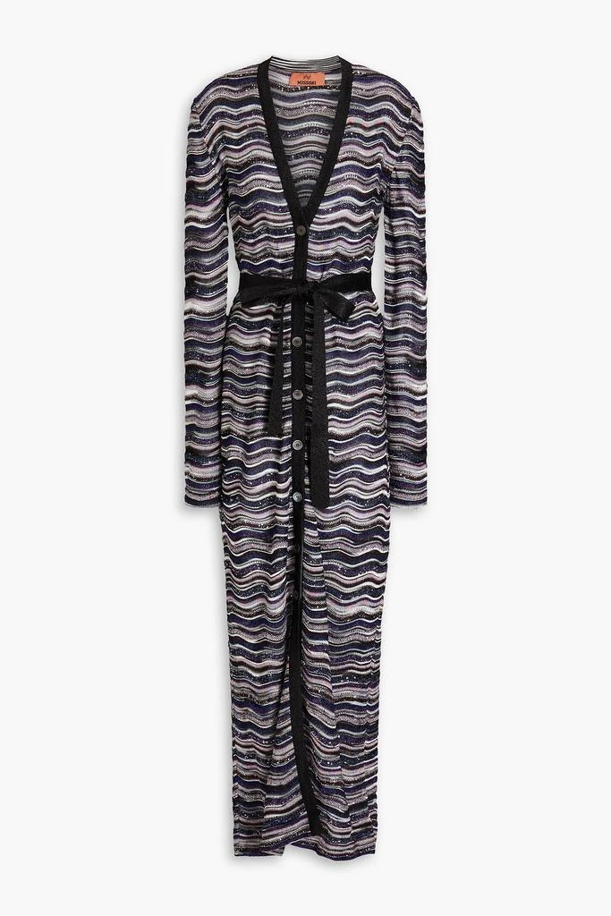 Sequin-embellished metallic crochet-knit cardigan – On Sale Now