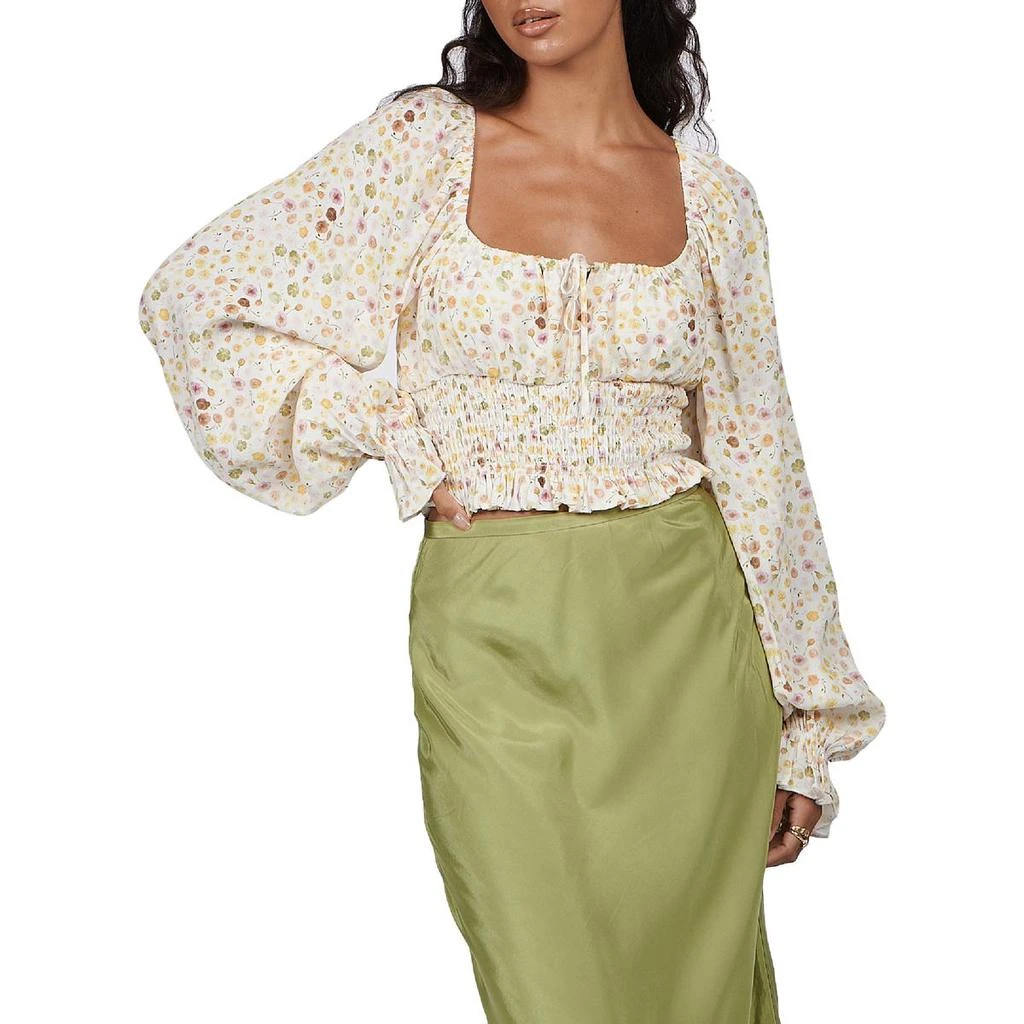 Charlie Holiday Bobby Womens Floral Smocked Crop Top 2