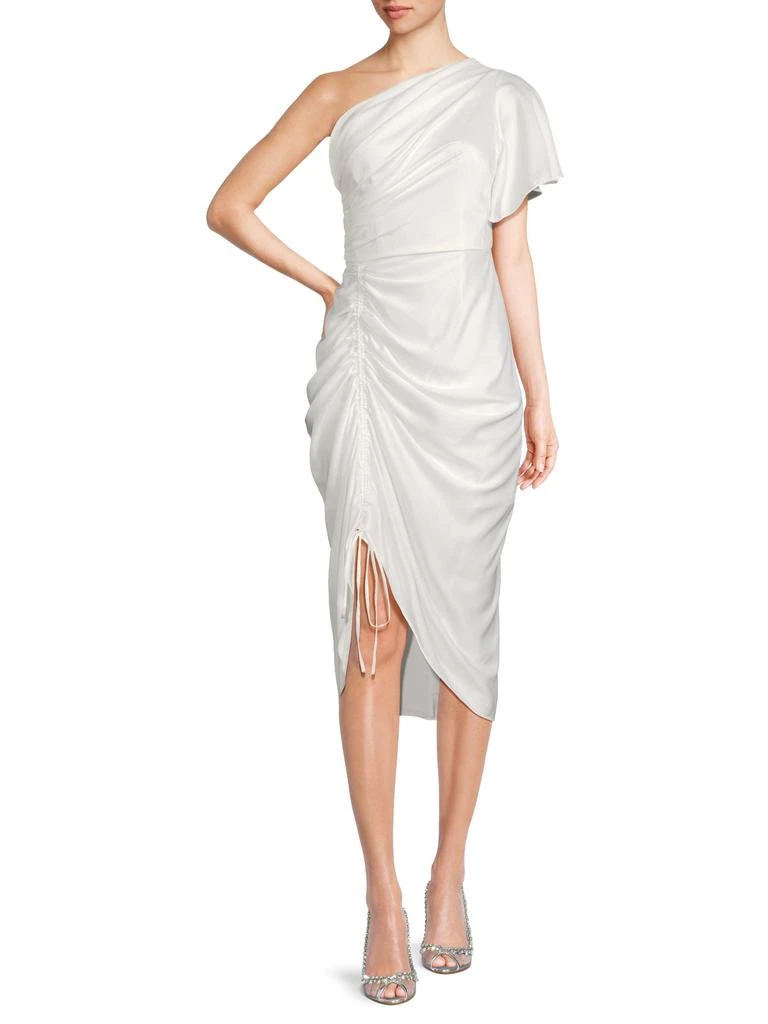 strapless open back dress One Shoulder Ruched Maxi Dress in Flame Scarlet M