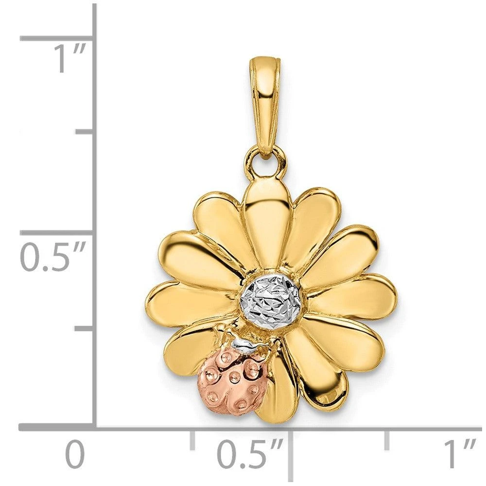 Diamond2Deal 14k Yellow Gold Diamond-cut Ladybug on Flower Pendant 3