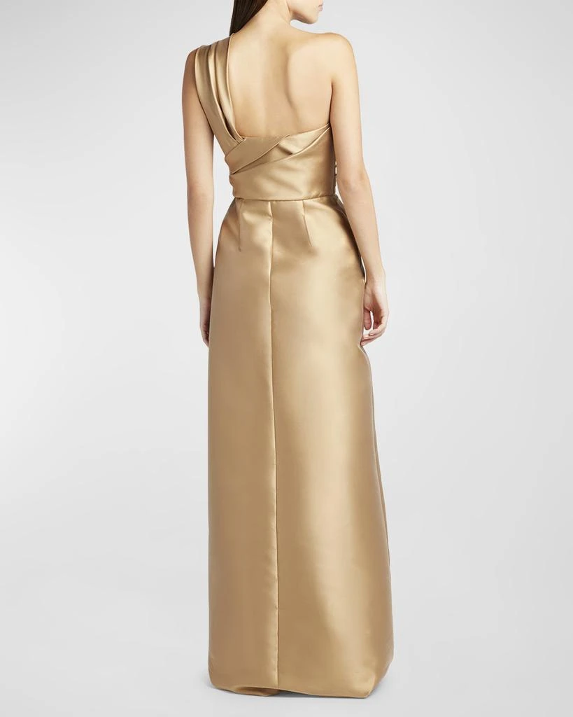 Alberta Ferretti Pleated Drape One-Shoulder Satin Gown 5