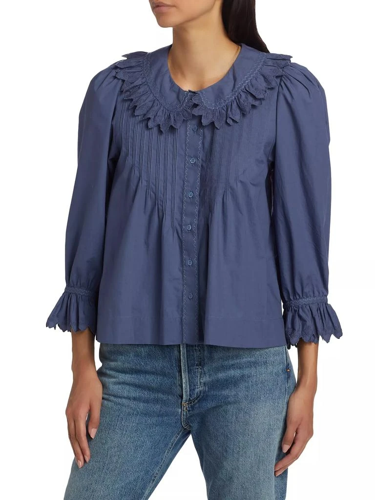 DÔEN Hickory Cotton Poplin Ruffled-Sleeve Top 4