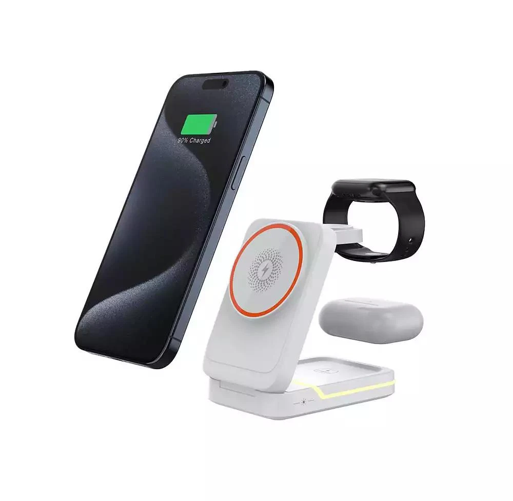 risokeys 3-in-1 Magnetic Wireless Charger with Charging Port - Fast Charging Foldable Stand for Earphones, Watch and Phone 6
