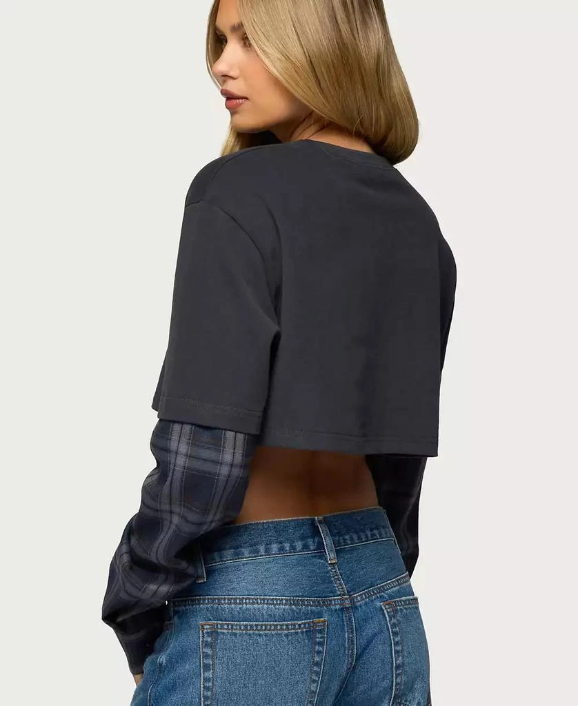 Edikted Women
s Plaid Sleeves Layered Crop Top 2