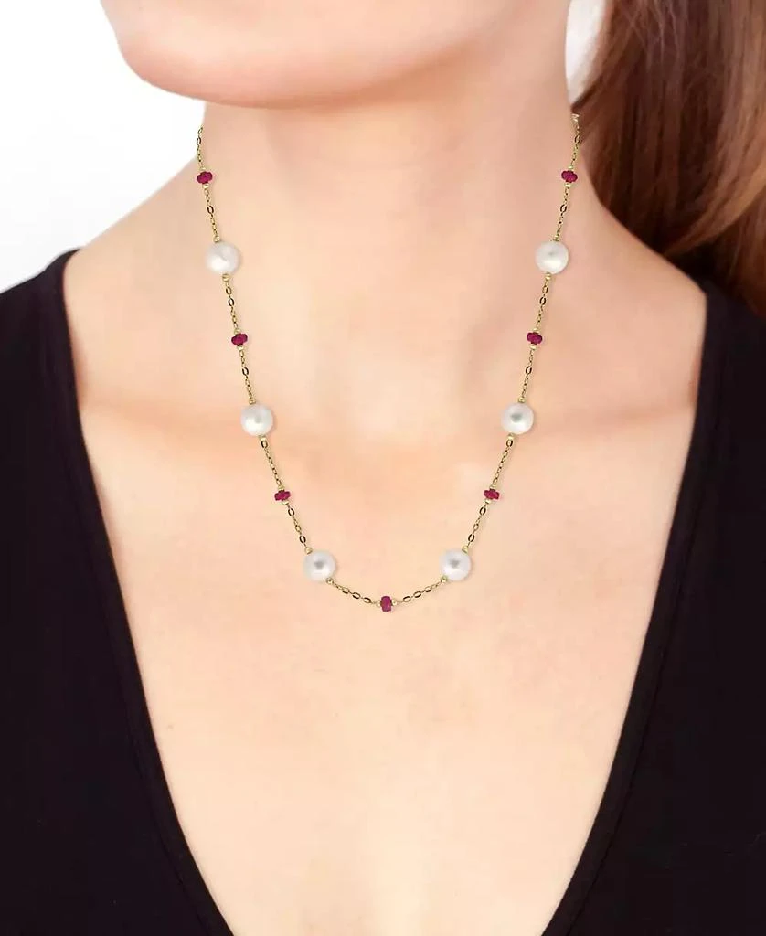 Effy EFFY® Cultured Freshwater Pearl (8mm) & Ruby (3-1/3 ct. t.w.) 18" Statement Necklace in 14k Gold (Also in Sapphire) 2