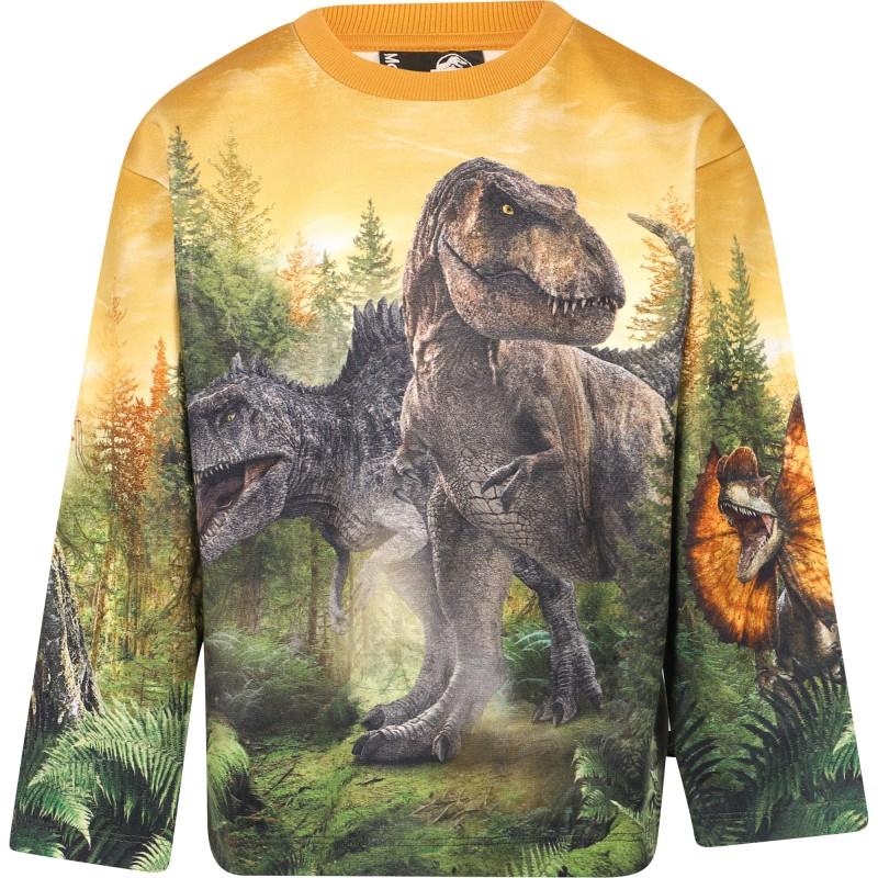 MOLO Dino forest long sleeved organic t shirt in orange and green