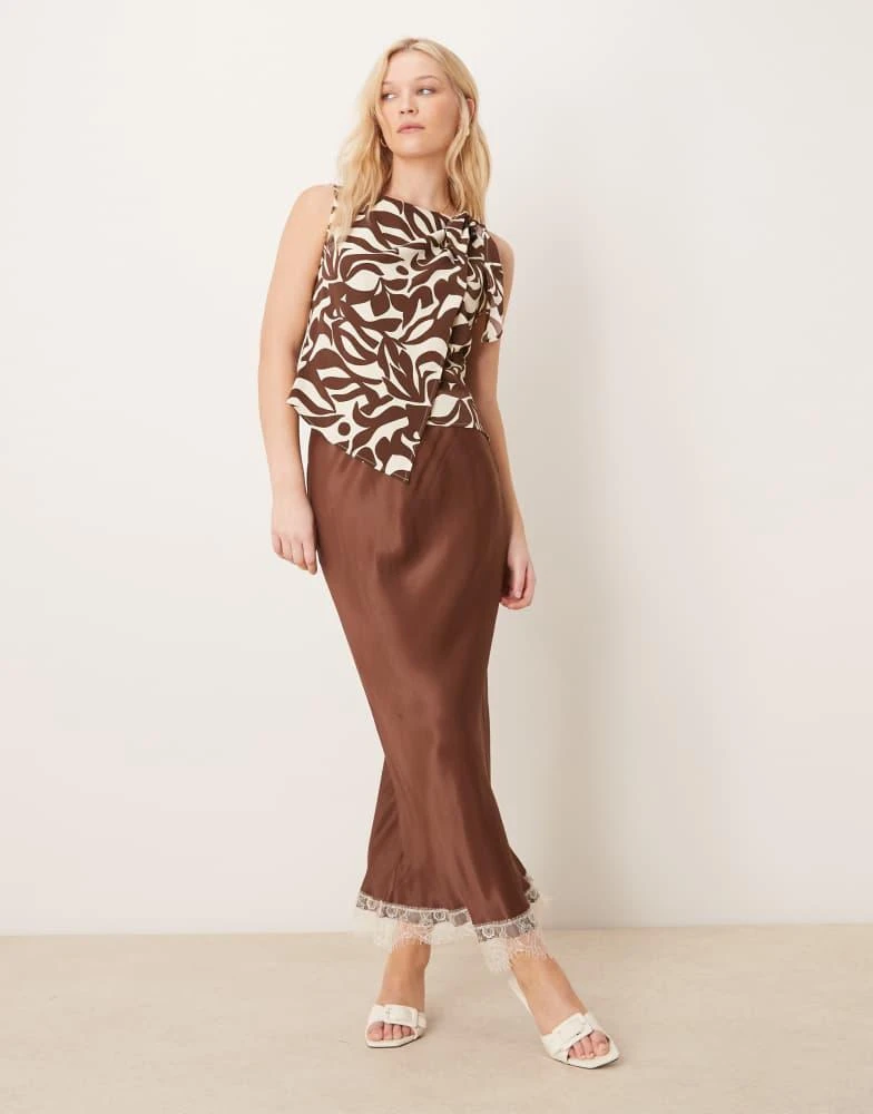 Abercrombie & Fitch Abercrombie & Fitch one-shoulder scarf top in brown abstract print 2