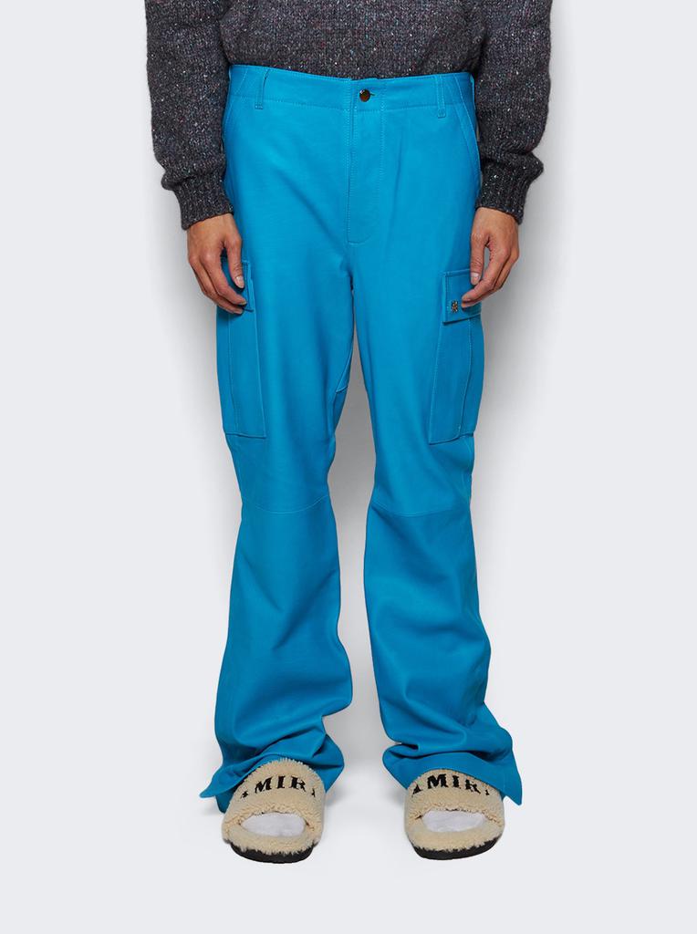 Amiri Leather Cargo Flare Pants Teal Blue