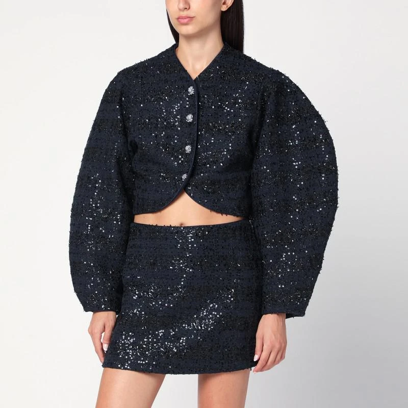 ROTATE Birger Christensen Navy blue BouclÃ© jacket with sequins 1