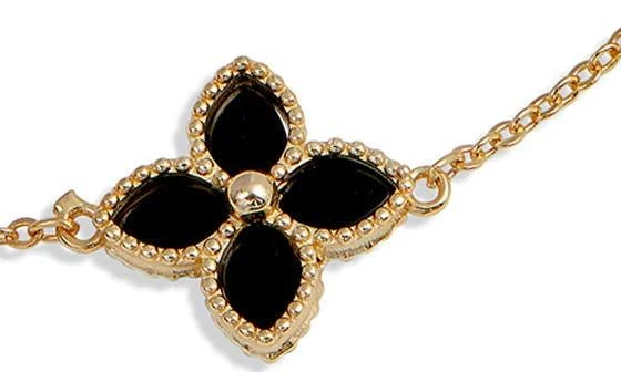 Savvy Cie Jewels Yellow Gold Vermeil Onyx Flower Station Bracelet 3