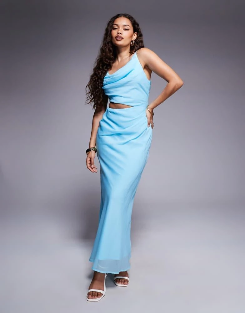 ASOS ASOS DESIGN Petite asymmetric drape faux-ord maxi dress in aqua blue -  Dresses & Skirts - BeyondStyle
