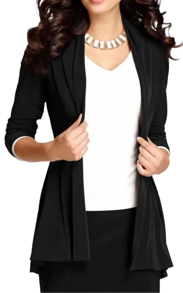 Frank Lyman Throwover Knit Three Quarter Sleeve Jacket In Black 2