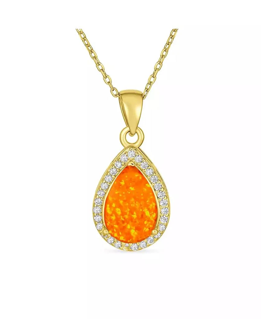 Bling Jewelry Necklace with CZ Accent and Opal Teardrop Pendant in Sterling Silver