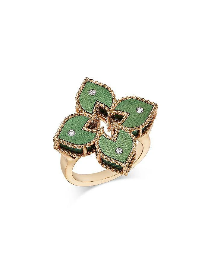Roberto Coin Green Titanium 
18K Rose Gold Venetian Princess Diamond Flower Ring