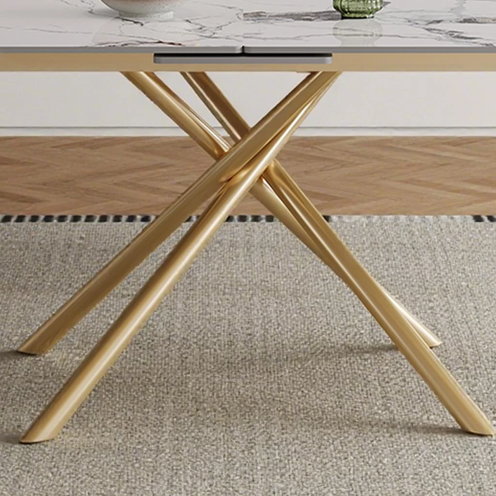 Streamdale Furniture Streamdale 59-inch Expandable Dining Table with Retractable Leaf, Charred Stone Top 
Golden X-Base 3