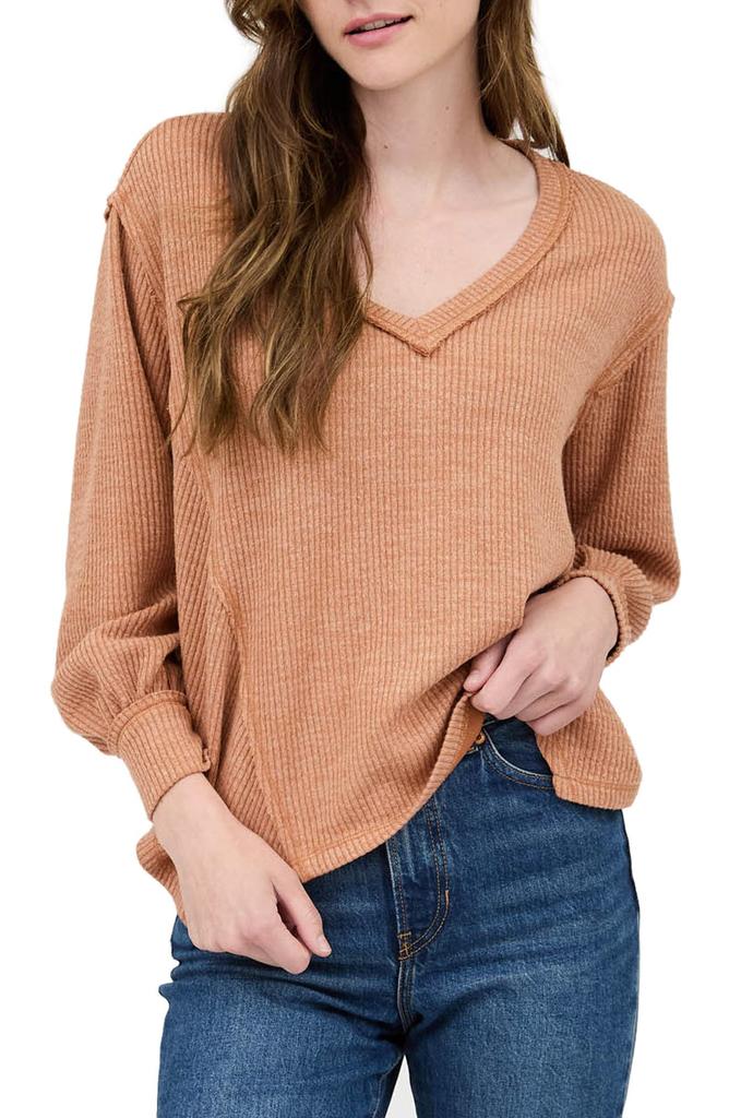Blu Pepper Rib Knit Long Sleeve Top