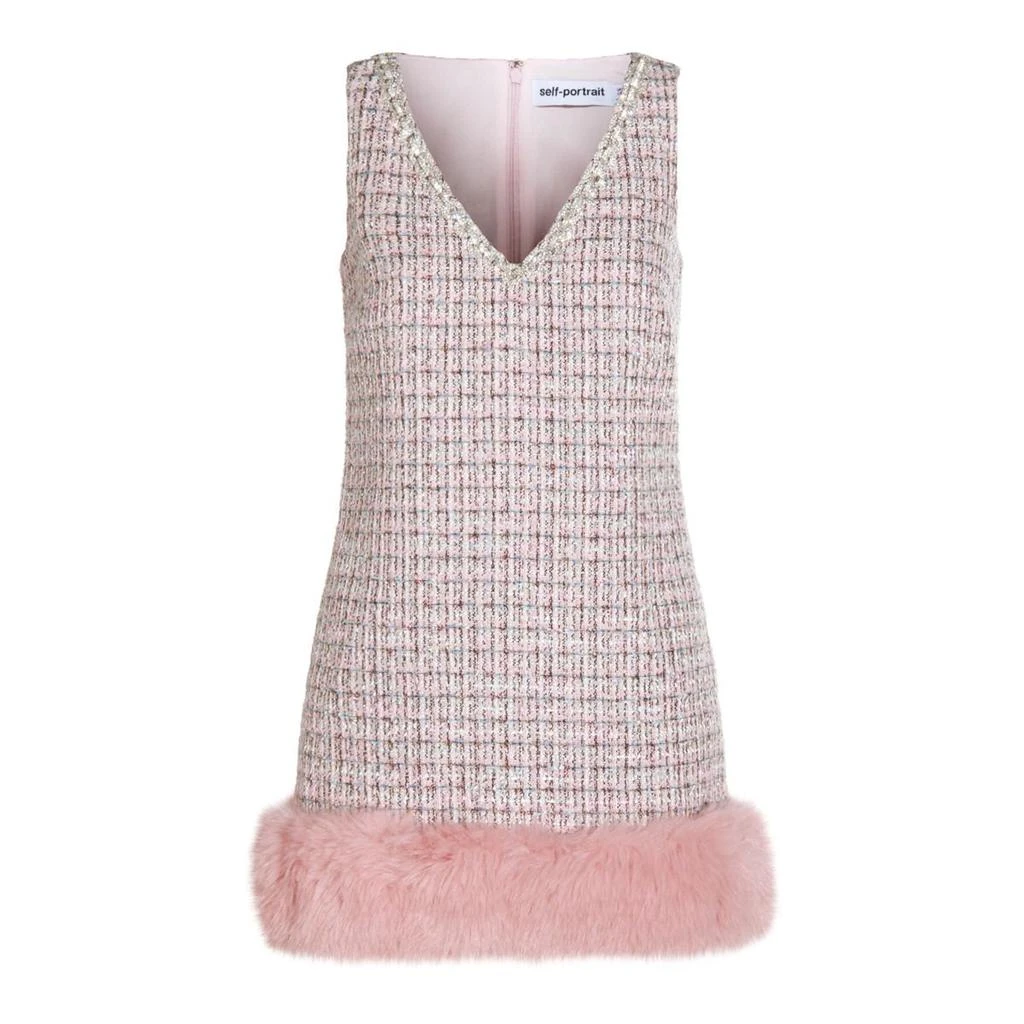 open lace back dress Self-Portrait - Pink Boucle Checked Mini Dress