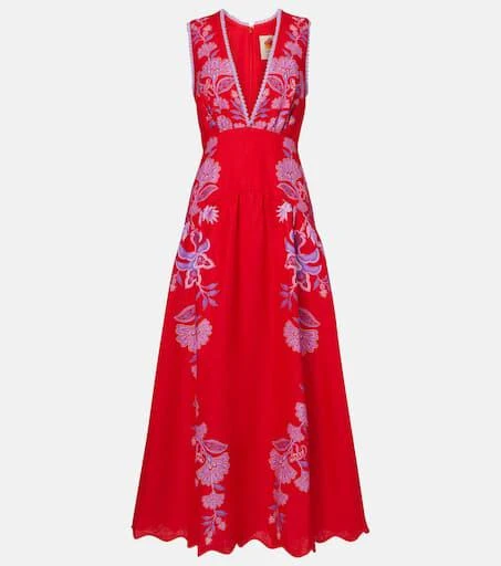 chinese dress ladies Blue Flowing Beauty Embroidered Long Sleeve Midi Dress  FARM Rio