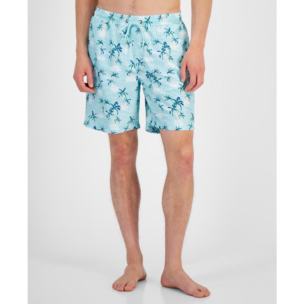 Club Room Men's Brush Scenic Quick-Dry Palm Tree-Print 7" Swim Trunks, Created for Macy's