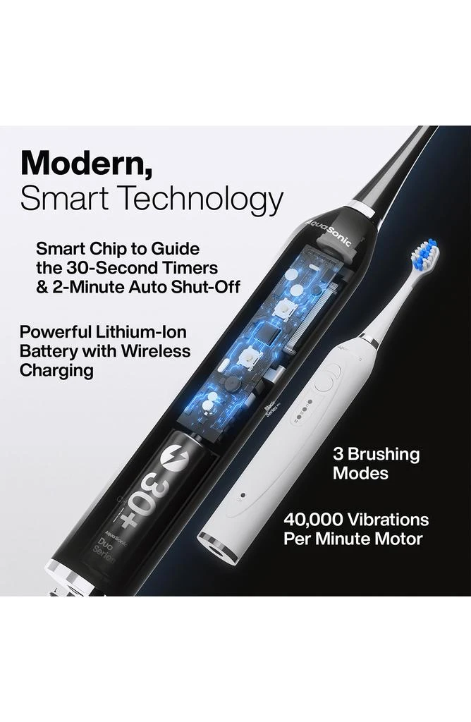 AquaSonic DUO Dual Ultrasonic Toothbrushes with 10 DuPont Brush Heads & 2 Travel Cases 4