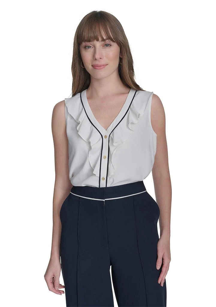 Tommy Hilfiger Women's Sleeveless Ruffle Front Blouse