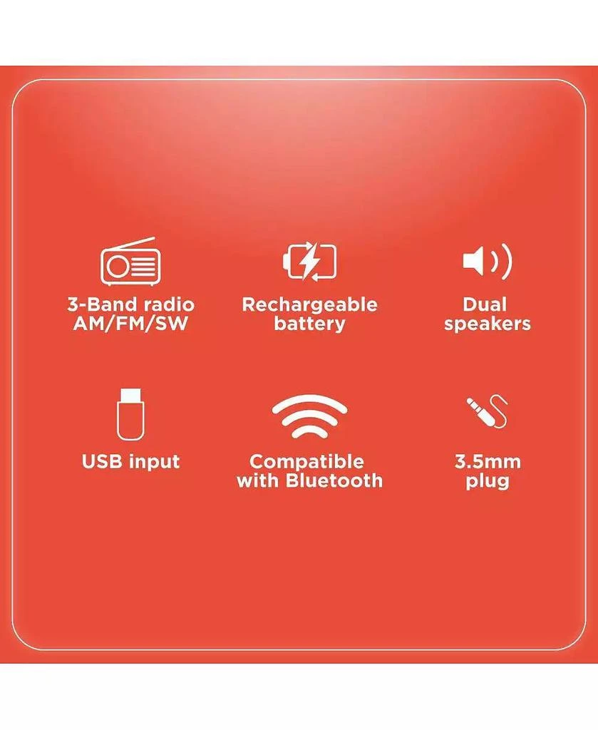 RadioShack Portable Retro AM/FM/SW Vintage and Classic Radio, Bluetooth, Rechargeable, Orange – 4001802 4