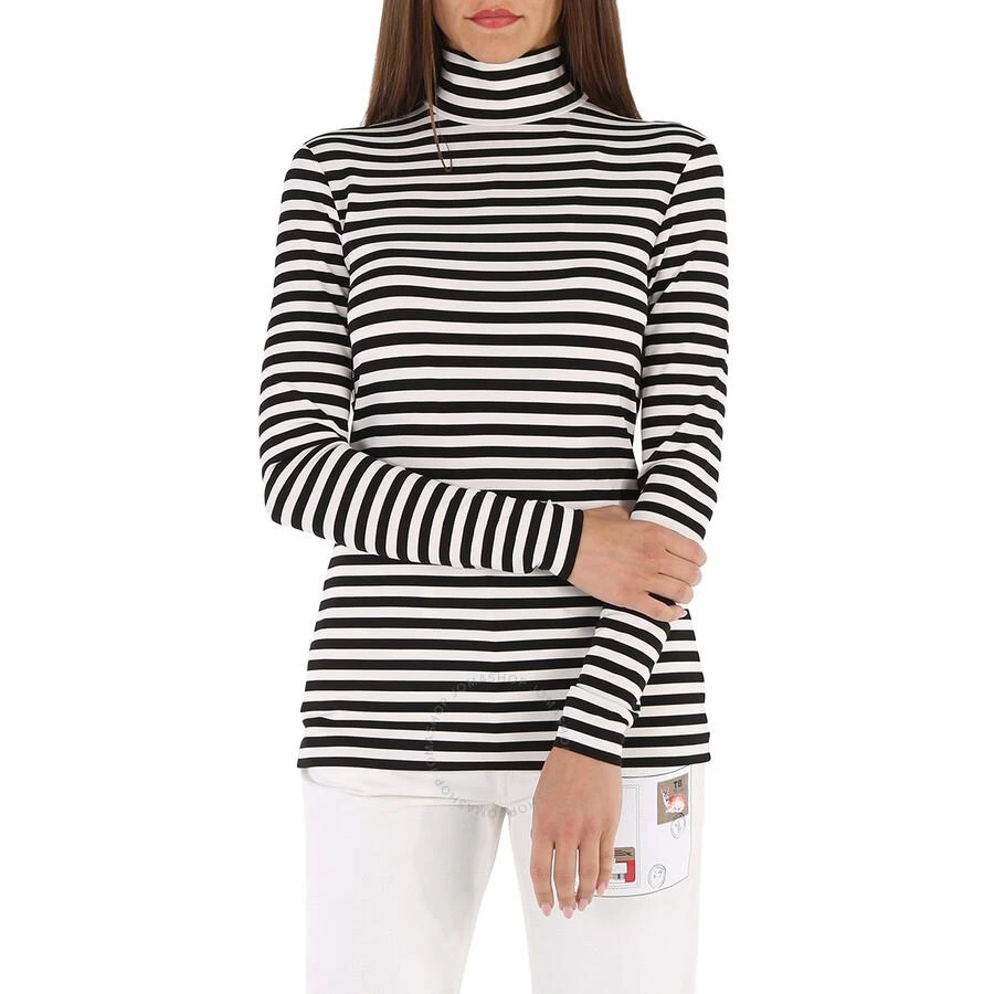 Burberry Ladies Black Striped Stretch Jersey Turtleneck Top 1