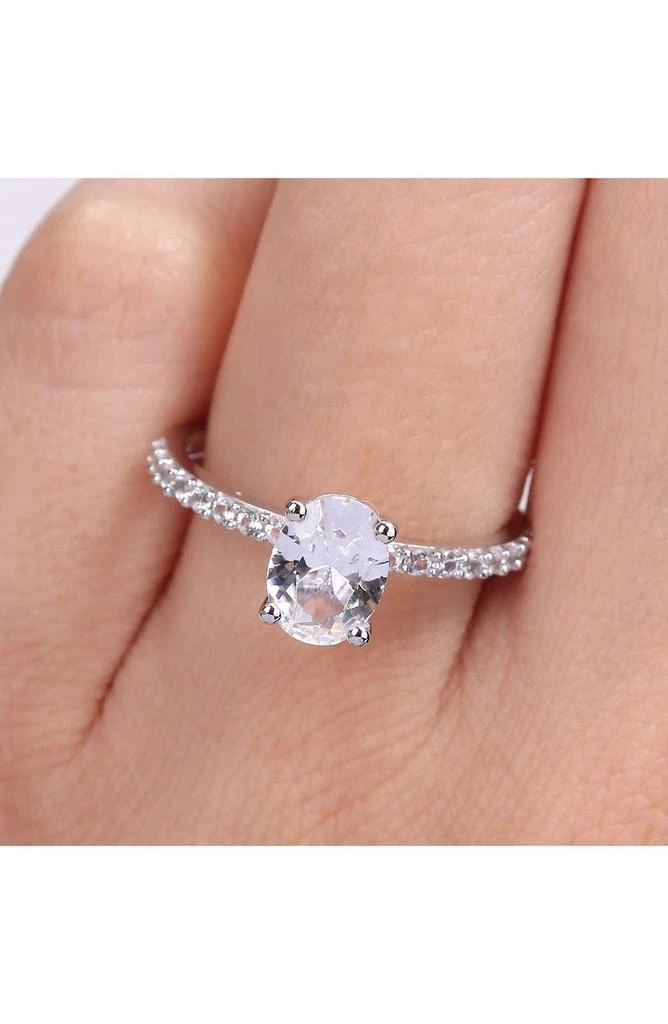 DELMAR 10K White Gold Plated Sterling Silver Oval Shape Created White Sapphire Ring 2