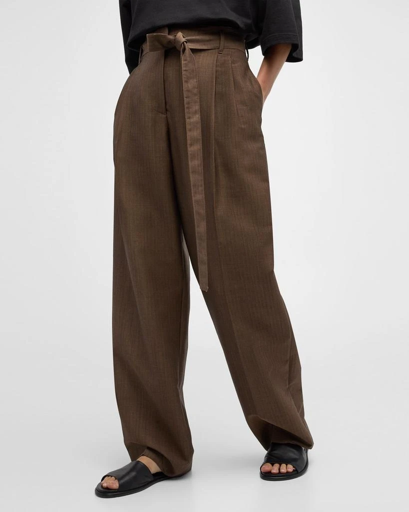 THE ROW Lonan Wool Wide-Leg Pants with Tie Belt 6