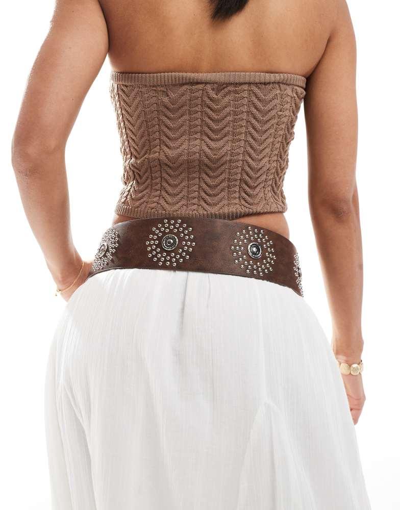 My Accessories My Accessories wide belt with studs in silver and brown