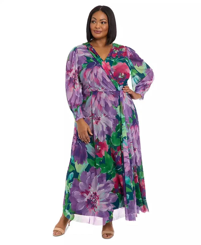 London Times Plus Size Printed Blouson-Sleeve Maxi Dress 1